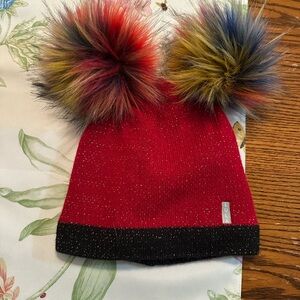 Red and Black Kids Pom-Pom Beanie